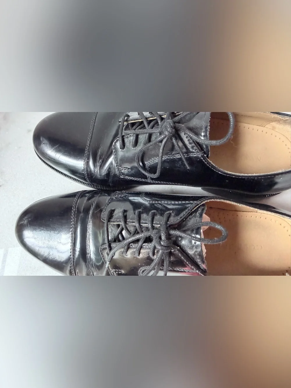 Cole Haan Men's Caldwell cap toe oxfords in black patent leather
